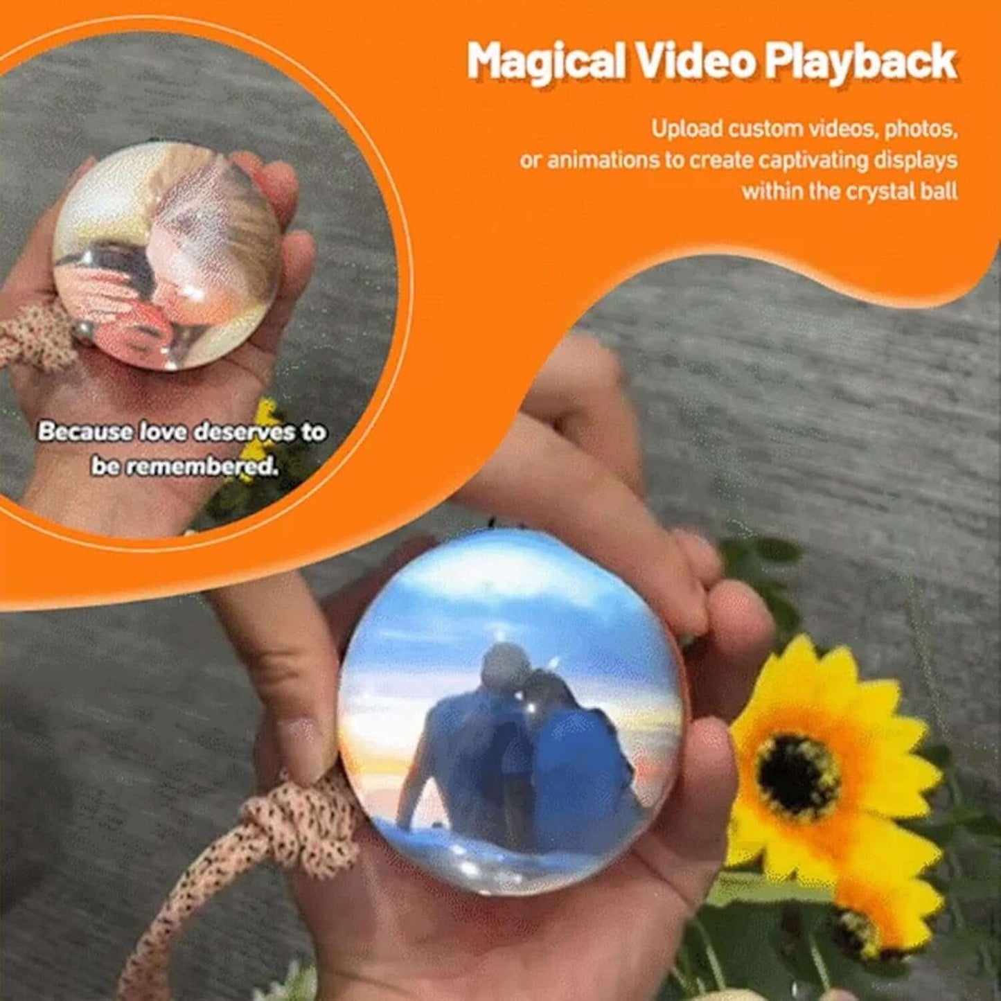 2.7Inch Crystal Ball with Electronic Display, Custom Light-Up Sphere, Personalized Digital Memory Display—Uploadable Videos & Photos, Customized Gift for Anniversary, Birthday, Wedding (White)