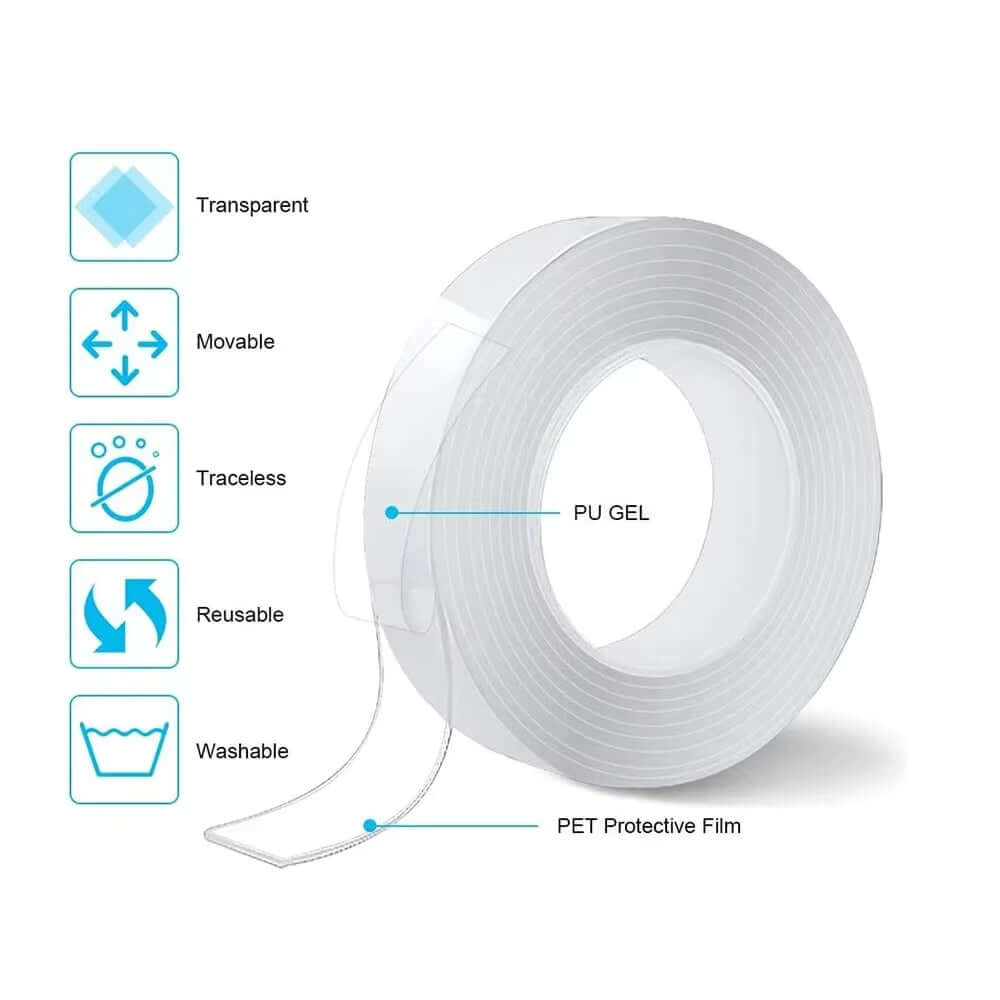 Nano Tape Double Sided Tape Transparent Reusable Waterproof Adhesive Tapes Cleanable Kitchen Bathroom Supplies Tapes