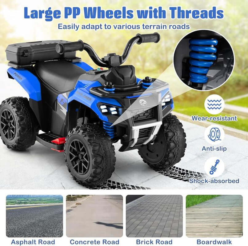 Costzon Kids ATV with Spray Function, 6V Four Wheeler Quad Electric Vehicle with Storage Box, Musin & Lights, Kids 4 Wheeler Ride on Car Toy for Boys Girls 18+ Months