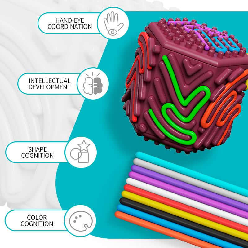 3D Sensory Activity Board - Silicone Sensory Toys, 8 - Sided Fidget Toys for Calming, Stress, Anxiety, ADHD & Autism, Ideal for Kids 3+ & Adults with 10 Strings & Open Lid Storage, Quiet & Mess - Free