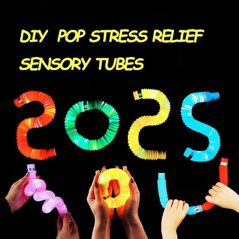 Light up Pop Tube Creative Sensory Toy, Stress Relief Toy, Fun Party Favors, Decorative Toy, Luminous Retractable Tubes Toy, Birthday Party Toy
