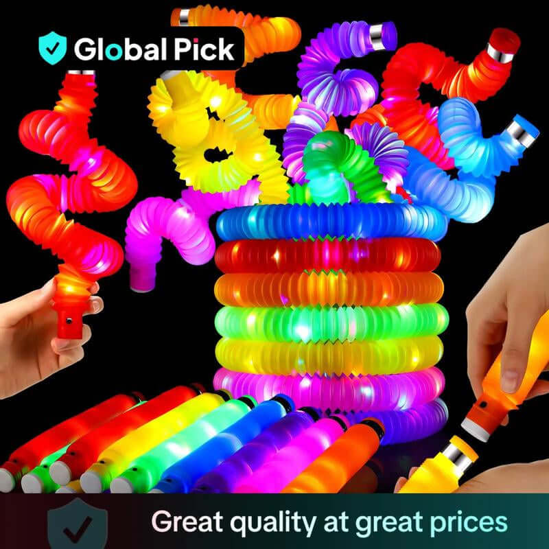 Light up Pop Tube Creative Sensory Toy, Stress Relief Toy, Fun Party Favors, Decorative Toy, Luminous Retractable Tubes Toy, Birthday Party Toy