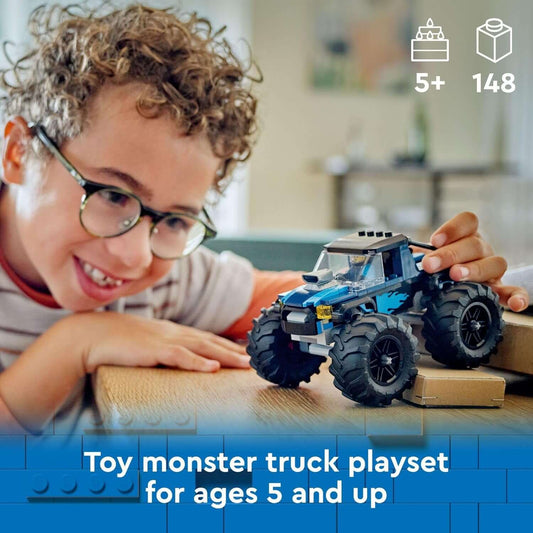 City Off-Road Blue Monster Truck Playset with Driver Minifigure, Creative Toy for Children Aged 5 and Up, 60402