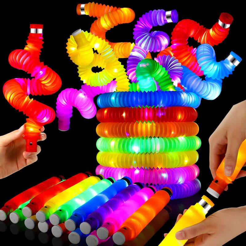 Light up Pop Tube Creative Sensory Toy, Stress Relief Toy, Fun Party Favors, Decorative Toy, Luminous Retractable Tubes Toy, Birthday Party Toy