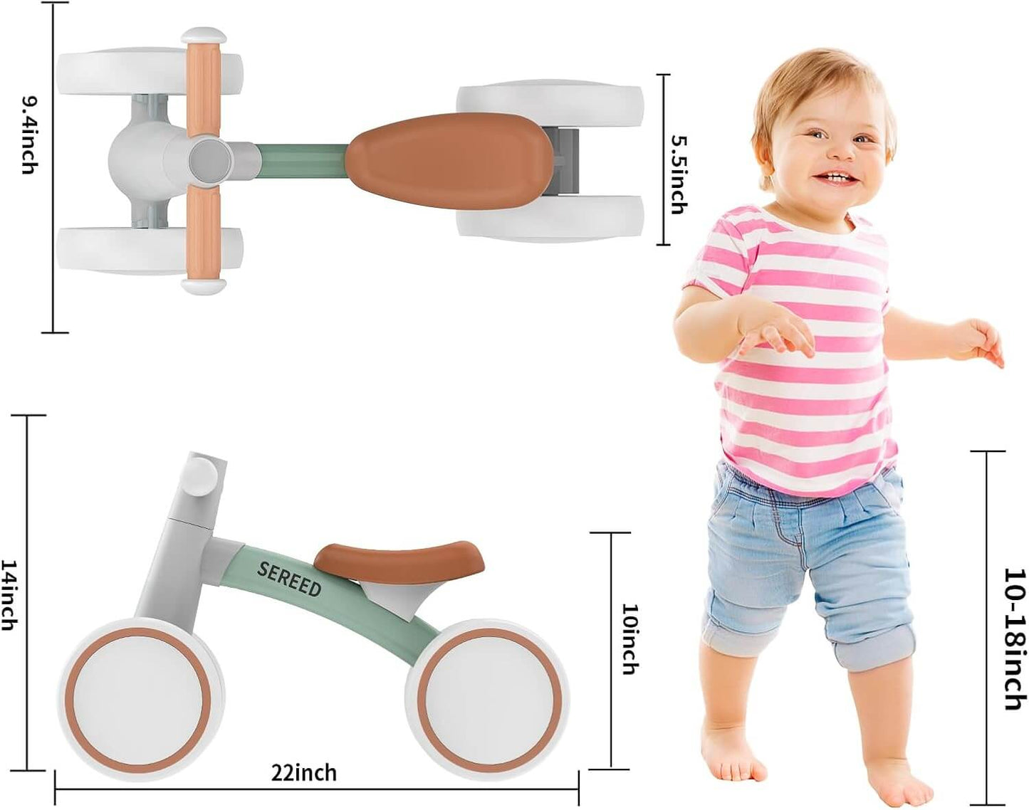 Toddler Balance Bike for Ages 12-24 Months - Four-Wheeled First Bike for Boys and Girls, Ideal First Birthday Gift