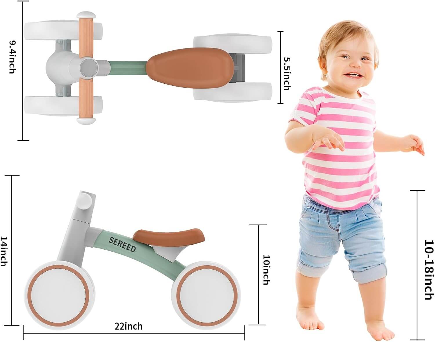 Toddler Balance Bike for Ages 12-24 Months - Four-Wheeled First Bike for Boys and Girls, Ideal First Birthday Gift