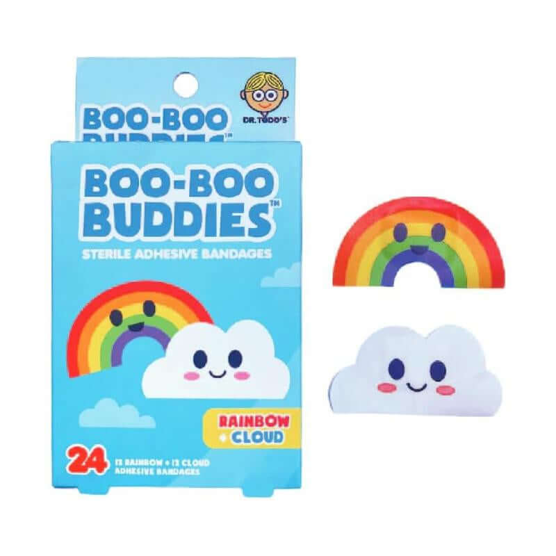 (Rainbow + Cloud) Boo Boo Buddies Kids Adhesive Bandages, Kids Self-Adhesive Sterile Bandages Pack for Toddler Girls & Boys, Adults First Aid, Protect Scrapes and Cuts | 24 Pcs