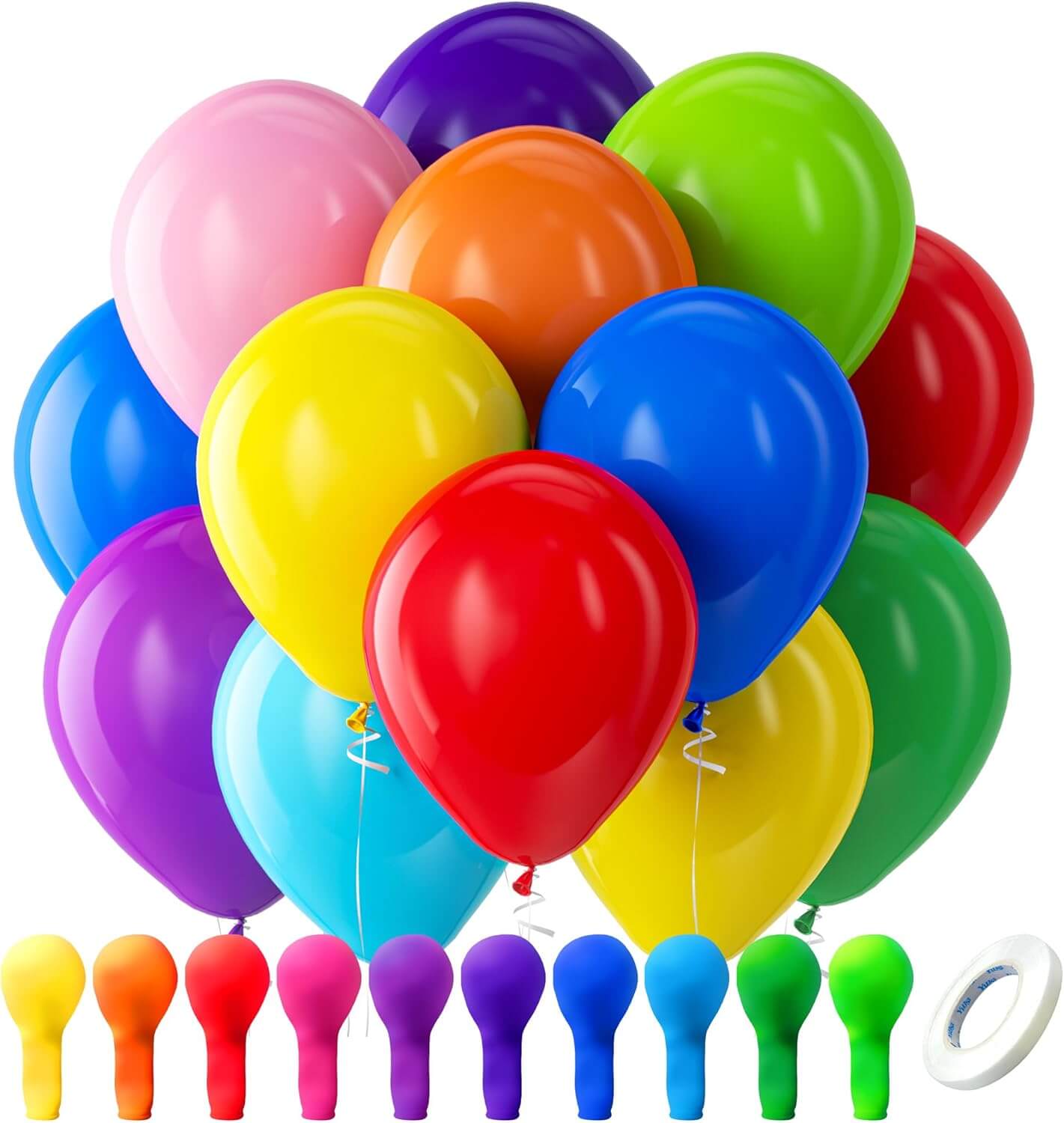 Premium Assorted Rainbow Latex Balloons, 100-Pack 12-Inch Round Helium Bright Color Balloons for Birthday, Bridal Shower, and Wedding Party Decorations