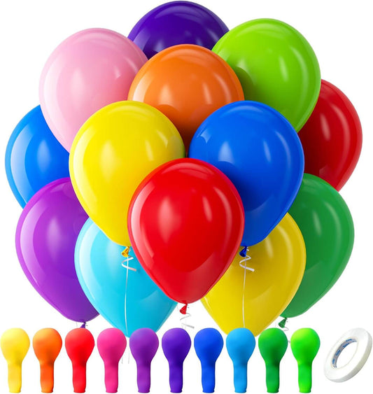 Premium Assorted Rainbow Latex Balloons, 100-Pack 12-Inch Round Helium Bright Color Balloons for Birthday, Bridal Shower, and Wedding Party Decorations