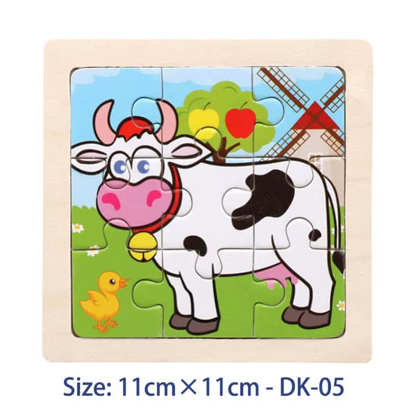 11Cm/4.33In Kids Wooden Jigsaw Puzzle Games Cartoon Animal Vehicle Pattern Children Montessori Educational Toys