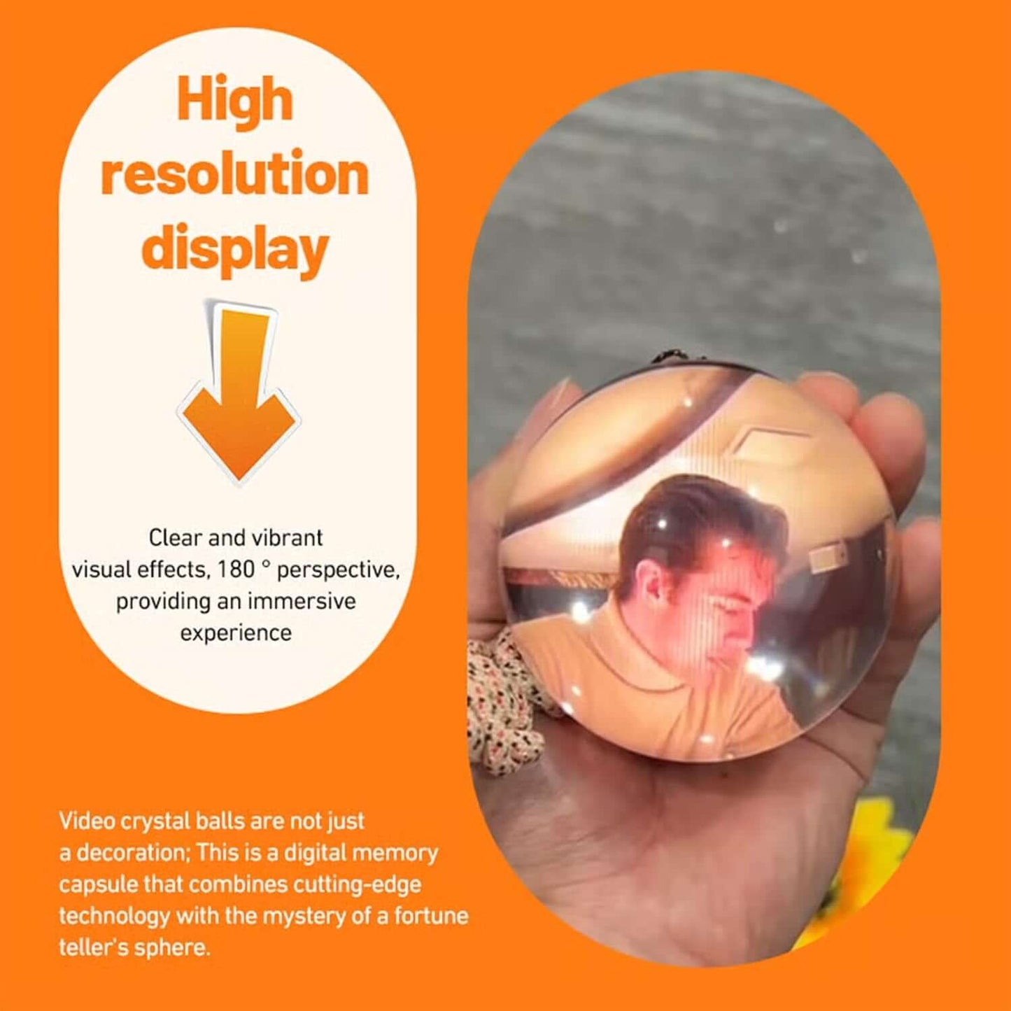 2.7Inch Crystal Ball with Electronic Display, Custom Light-Up Sphere, Personalized Digital Memory Display—Uploadable Videos & Photos, Customized Gift for Anniversary, Birthday, Wedding (White)