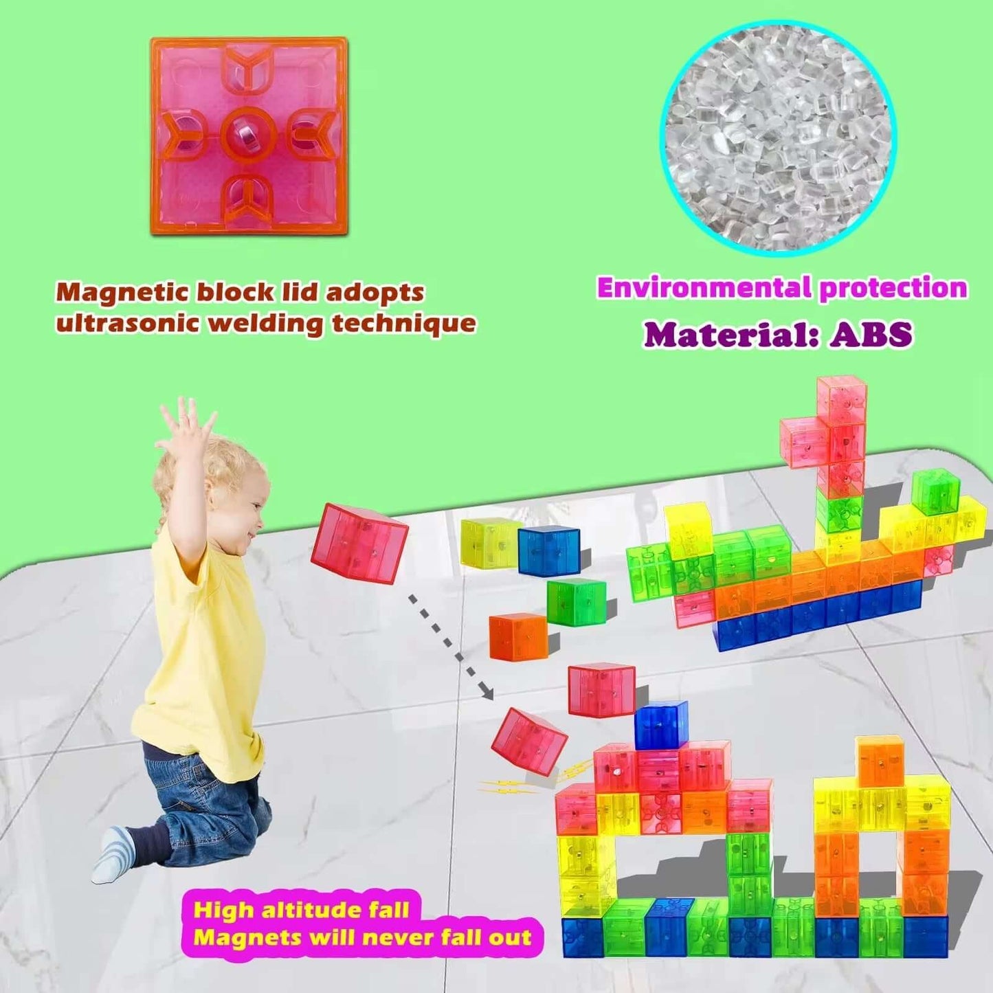 Magnetic Square Building Blocks Set - 32-96 Pieces, Ideal for Creative Play and Exquisite Holiday Gifts