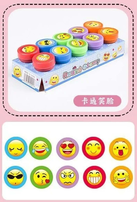 10Pcs Assorted Stamps for Kids Self-Ink Stamps Children Toy Stamps Smiley Face Seal Scrapbooking DIY Painting Photo Album Decor