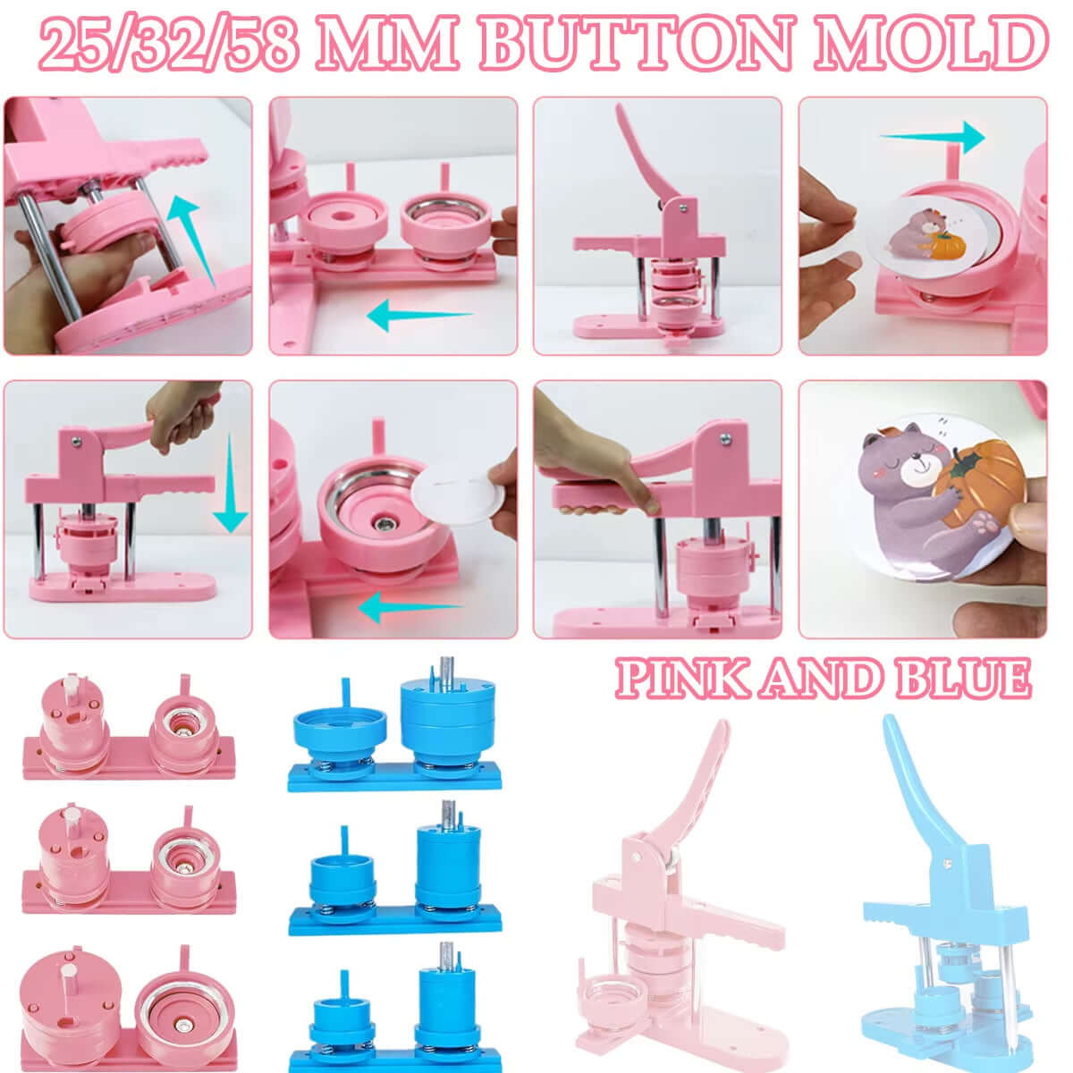 25/32/58MM Button Maker Mold, Interchangeable Die Mold Button Maker Mould Suitable, for Slide Button Maker Machine Maker Machine