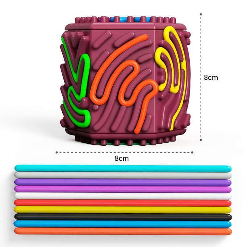 3D Sensory Activity Board - Silicone Sensory Toys, 8 - Sided Fidget Toys for Calming, Stress, Anxiety, ADHD & Autism, Ideal for Kids 3+ & Adults with 10 Strings & Open Lid Storage, Quiet & Mess - Free