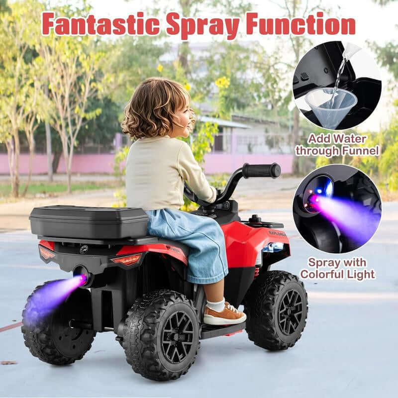 Costzon Kids ATV with Spray Function, 6V Four Wheeler Quad Electric Vehicle with Storage Box, Musin & Lights, Kids 4 Wheeler Ride on Car Toy for Boys Girls 18+ Months