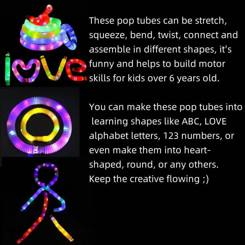 Light up Pop Tube Creative Sensory Toy, Stress Relief Toy, Fun Party Favors, Decorative Toy, Luminous Retractable Tubes Toy, Birthday Party Toy