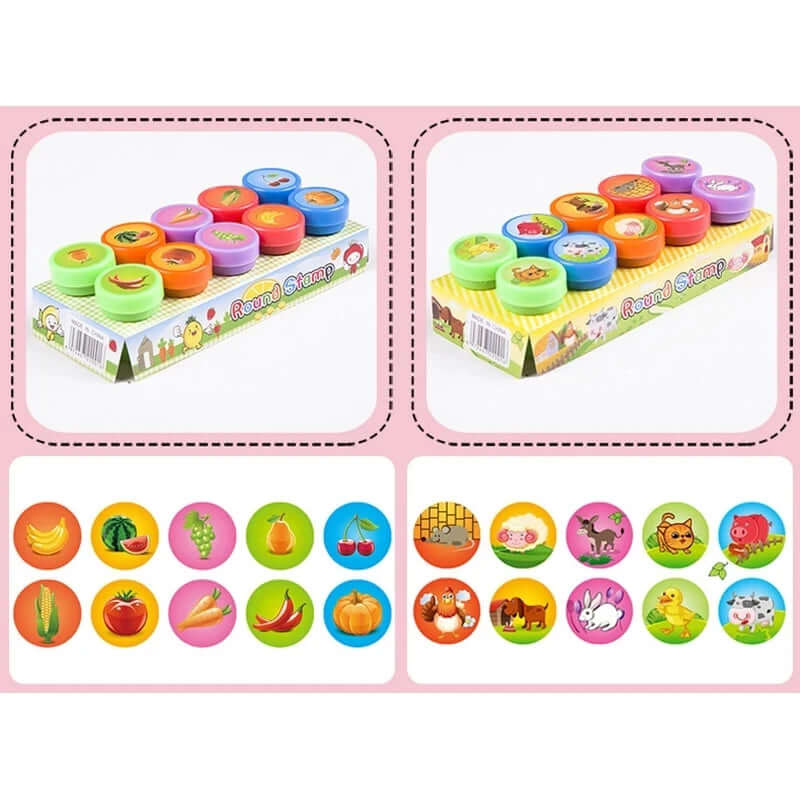 10Pcs Assorted Stamps for Kids Self-Ink Stamps Children Toy Stamps Smiley Face Seal Scrapbooking DIY Painting Photo Album Decor