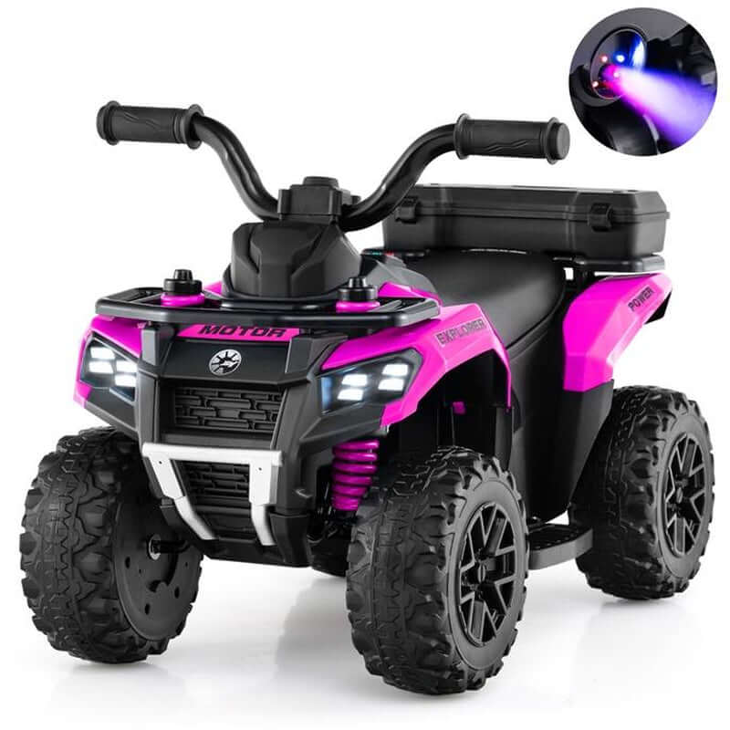 Costzon Kids ATV with Spray Function, 6V Four Wheeler Quad Electric Vehicle with Storage Box, Musin & Lights, Kids 4 Wheeler Ride on Car Toy for Boys Girls 18+ Months