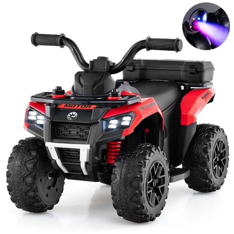 Costzon Kids ATV with Spray Function, 6V Four Wheeler Quad Electric Vehicle with Storage Box, Musin & Lights, Kids 4 Wheeler Ride on Car Toy for Boys Girls 18+ Months