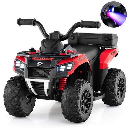 Costzon Kids ATV with Spray Function, 6V Four Wheeler Quad Electric Vehicle with Storage Box, Musin & Lights, Kids 4 Wheeler Ride on Car Toy for Boys Girls 18+ Months