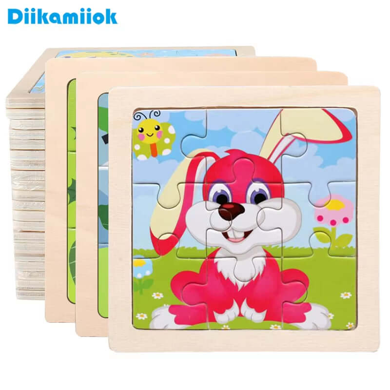 11Cm/4.33In Kids Wooden Jigsaw Puzzle Games Cartoon Animal Vehicle Pattern Children Montessori Educational Toys