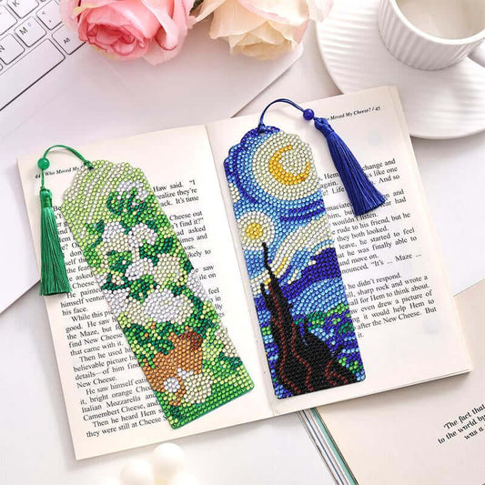 Diamond Art Bookmarks 4 Pieces Acrylic Diamond Bookmark Set Oil Painting Series DIY Bookmarks for Adults Small Craft Bookmark Set Beginners DIY Gifts for Friends Classmates and Reading Lovers