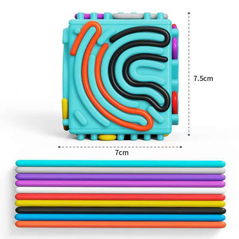 3D Sensory Activity Board - Silicone Sensory Toys, 8 - Sided Fidget Toys for Calming, Stress, Anxiety, ADHD & Autism, Ideal for Kids 3+ & Adults with 10 Strings & Open Lid Storage, Quiet & Mess - Free